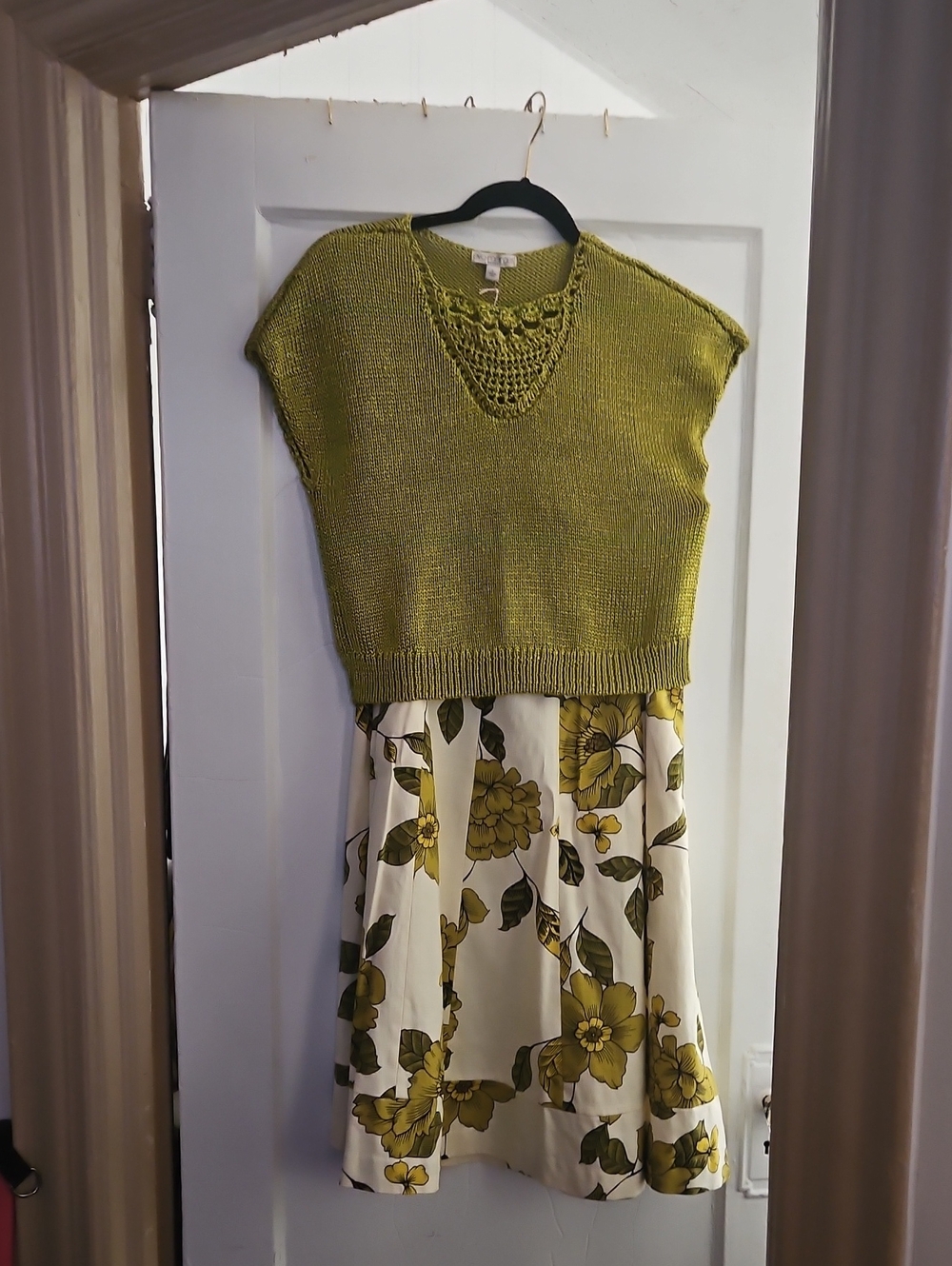 eva mendes for New York & Company Olive Green Crochet Yoke Knit Top